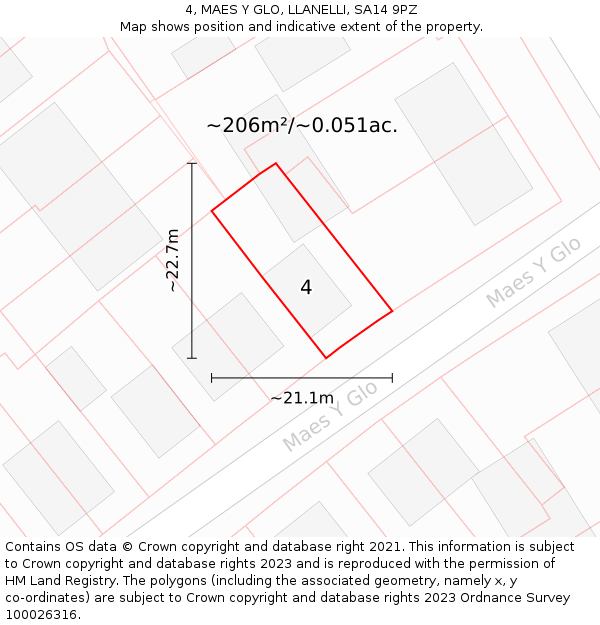 4, MAES Y GLO, LLANELLI, SA14 9PZ: Plot and title map