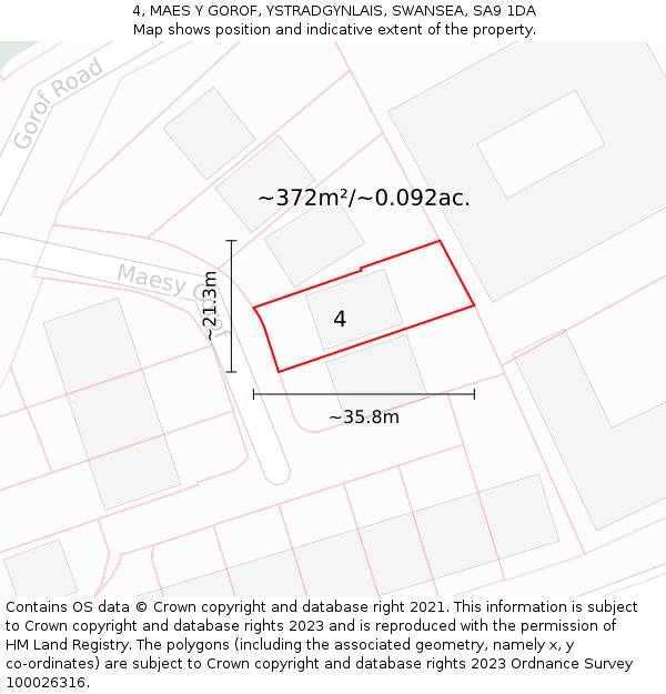 4, MAES Y GOROF, YSTRADGYNLAIS, SWANSEA, SA9 1DA: Plot and title map