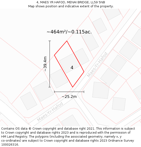 4, MAES YR HAFOD, MENAI BRIDGE, LL59 5NB: Plot and title map