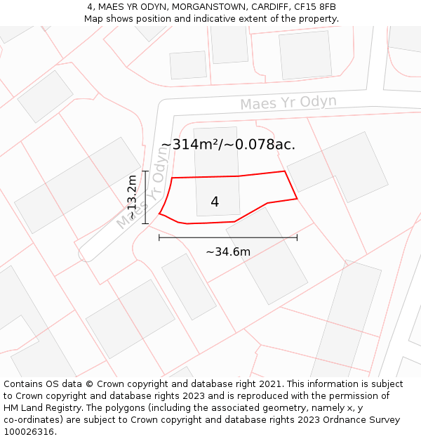 4, MAES YR ODYN, MORGANSTOWN, CARDIFF, CF15 8FB: Plot and title map