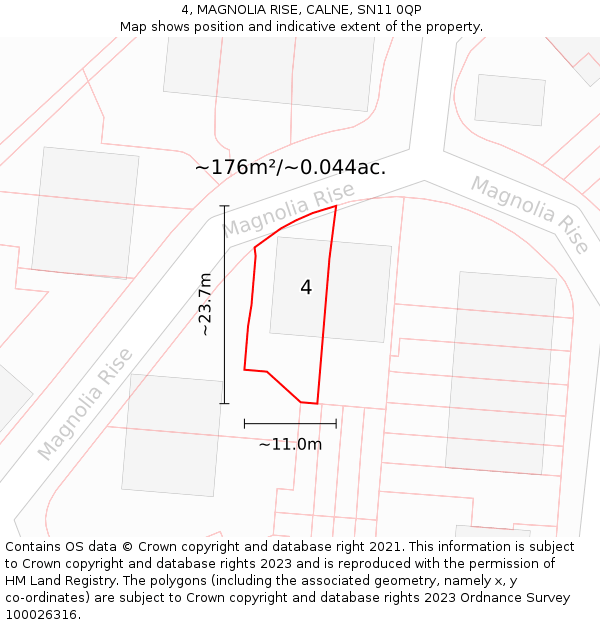 4, MAGNOLIA RISE, CALNE, SN11 0QP: Plot and title map