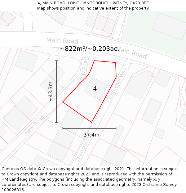 4, MAIN ROAD, LONG HANBOROUGH, WITNEY, OX29 8BE: Plot and title map