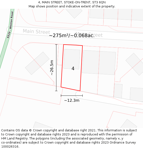 4, MAIN STREET, STOKE-ON-TRENT, ST3 6QN: Plot and title map