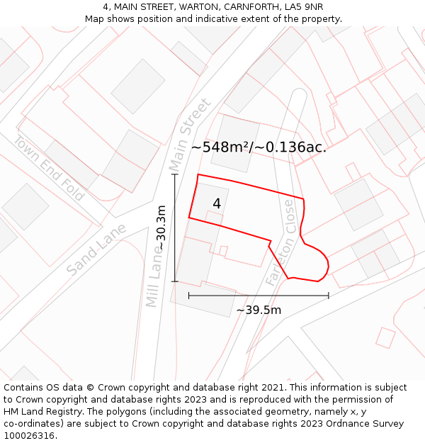 4, MAIN STREET, WARTON, CARNFORTH, LA5 9NR: Plot and title map