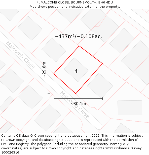 4, MALCOMB CLOSE, BOURNEMOUTH, BH6 4DU: Plot and title map