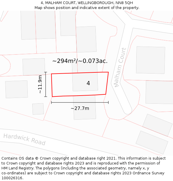 4, MALHAM COURT, WELLINGBOROUGH, NN8 5QH: Plot and title map