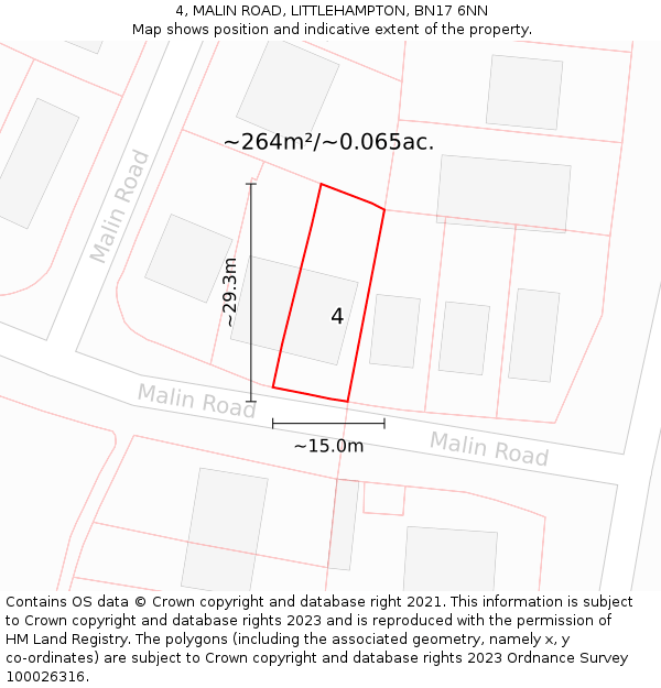 4, MALIN ROAD, LITTLEHAMPTON, BN17 6NN: Plot and title map