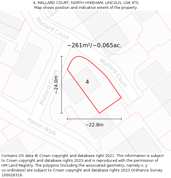 4, MALLARD COURT, NORTH HYKEHAM, LINCOLN, LN6 9TS: Plot and title map