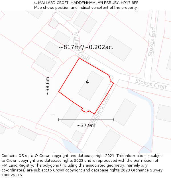 4, MALLARD CROFT, HADDENHAM, AYLESBURY, HP17 8EF: Plot and title map