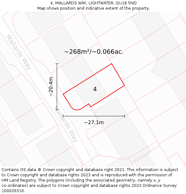 4, MALLARDS WAY, LIGHTWATER, GU18 5ND: Plot and title map