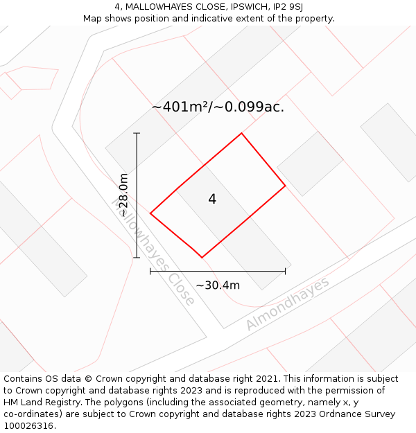 4, MALLOWHAYES CLOSE, IPSWICH, IP2 9SJ: Plot and title map