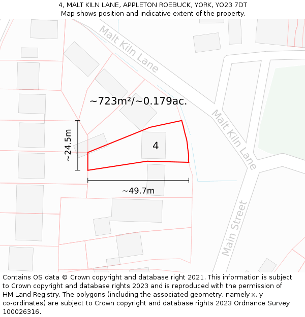 4, MALT KILN LANE, APPLETON ROEBUCK, YORK, YO23 7DT: Plot and title map