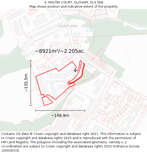 4, MALTBY COURT, OLDHAM, OL4 5EB: Plot and title map