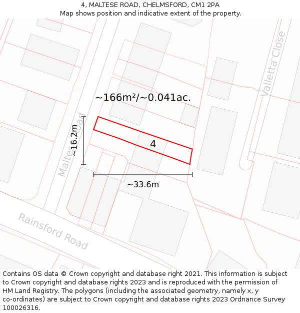 4, MALTESE ROAD, CHELMSFORD, CM1 2PA: Plot and title map