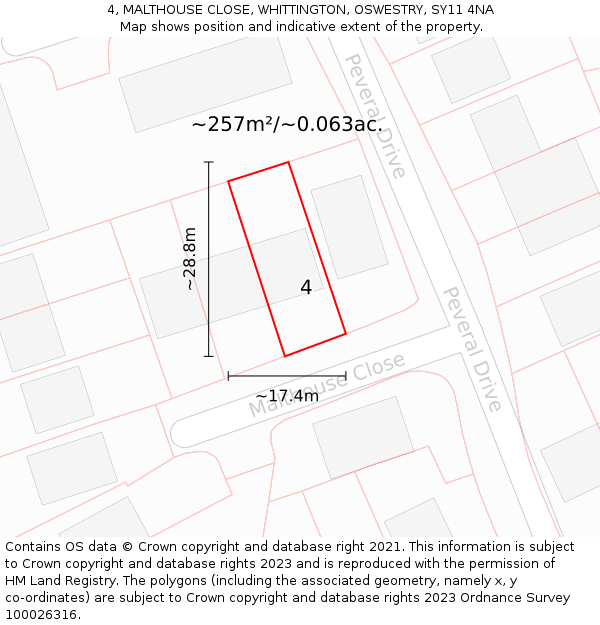 4, MALTHOUSE CLOSE, WHITTINGTON, OSWESTRY, SY11 4NA: Plot and title map