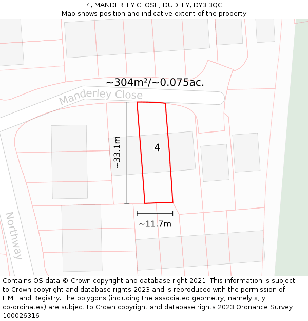 4, MANDERLEY CLOSE, DUDLEY, DY3 3QG: Plot and title map