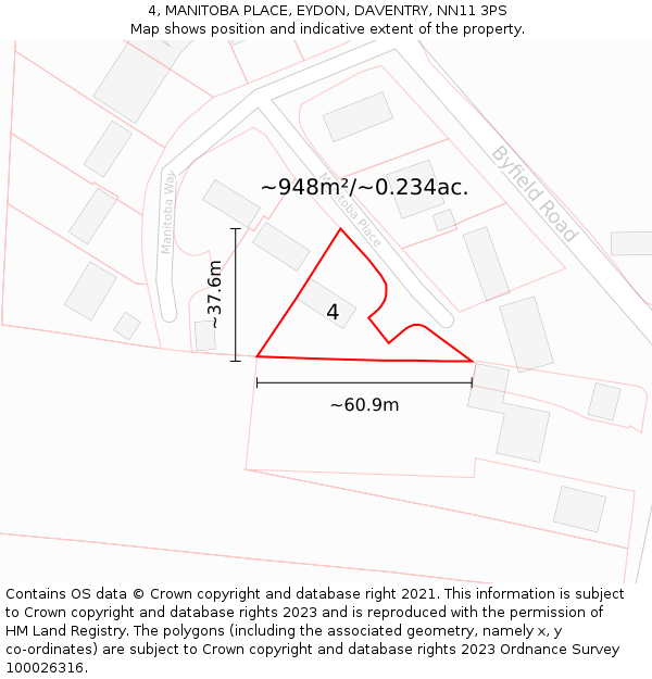 4, MANITOBA PLACE, EYDON, DAVENTRY, NN11 3PS: Plot and title map