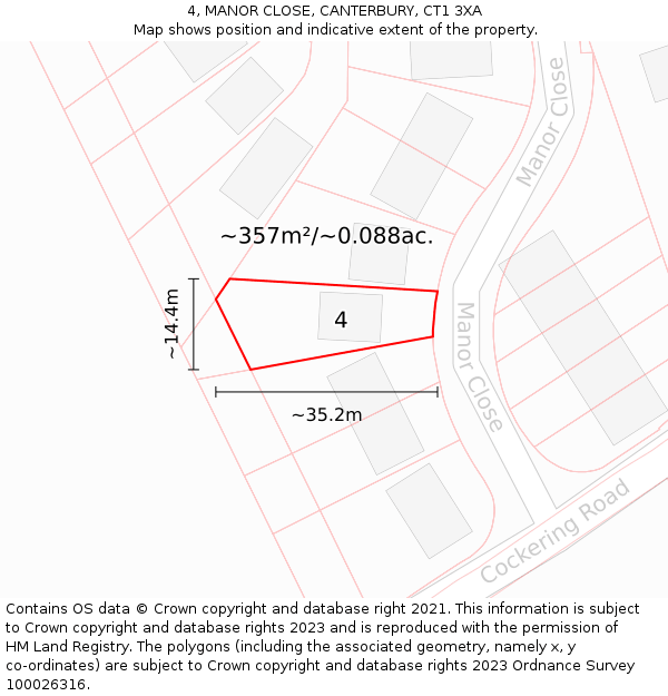 4, MANOR CLOSE, CANTERBURY, CT1 3XA: Plot and title map