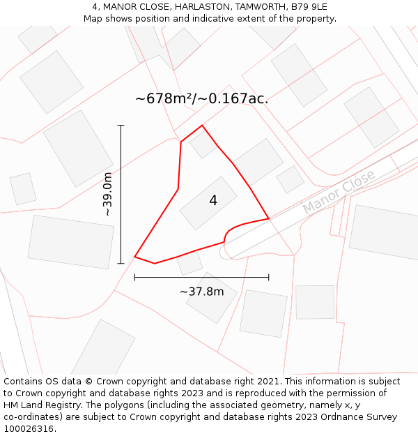 4, MANOR CLOSE, HARLASTON, TAMWORTH, B79 9LE: Plot and title map