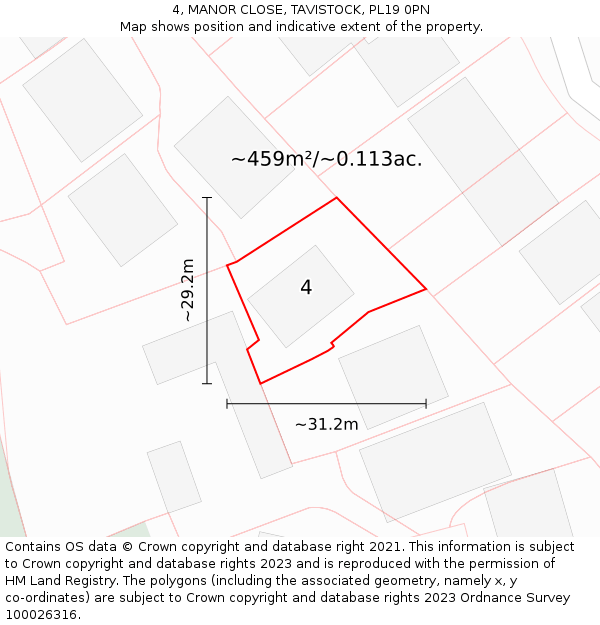 4, MANOR CLOSE, TAVISTOCK, PL19 0PN: Plot and title map