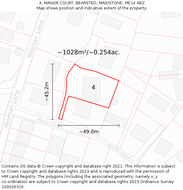 4, MANOR COURT, BEARSTED, MAIDSTONE, ME14 4BZ: Plot and title map