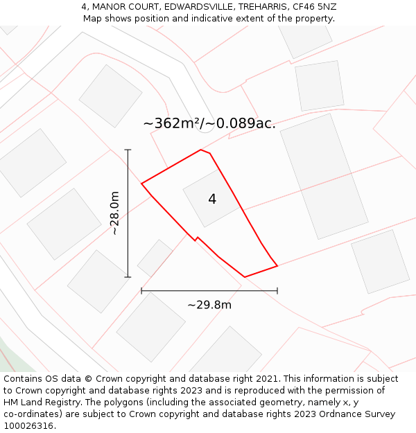 4, MANOR COURT, EDWARDSVILLE, TREHARRIS, CF46 5NZ: Plot and title map