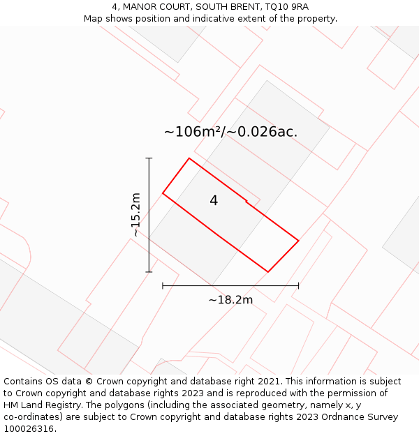 4, MANOR COURT, SOUTH BRENT, TQ10 9RA: Plot and title map