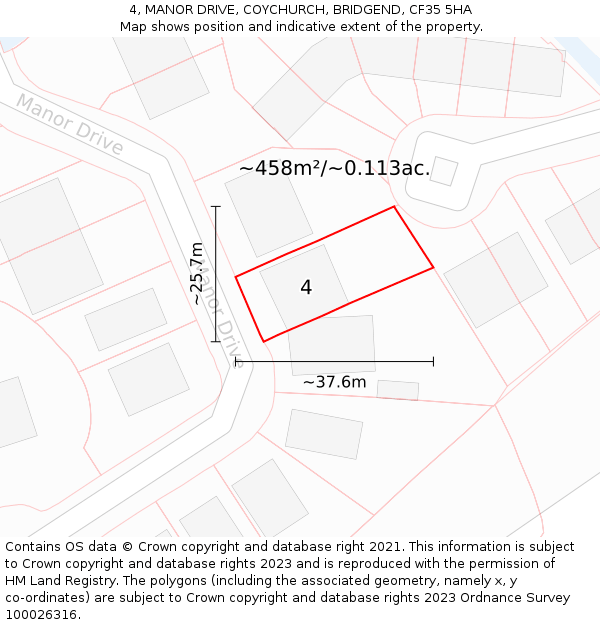 4, MANOR DRIVE, COYCHURCH, BRIDGEND, CF35 5HA: Plot and title map