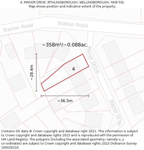 4, MANOR DRIVE, IRTHLINGBOROUGH, WELLINGBOROUGH, NN9 5SL: Plot and title map