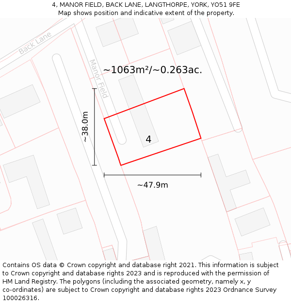 4, MANOR FIELD, BACK LANE, LANGTHORPE, YORK, YO51 9FE: Plot and title map