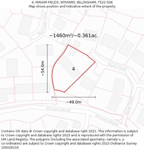 4, MANOR FIELDS, WYNYARD, BILLINGHAM, TS22 5GE: Plot and title map