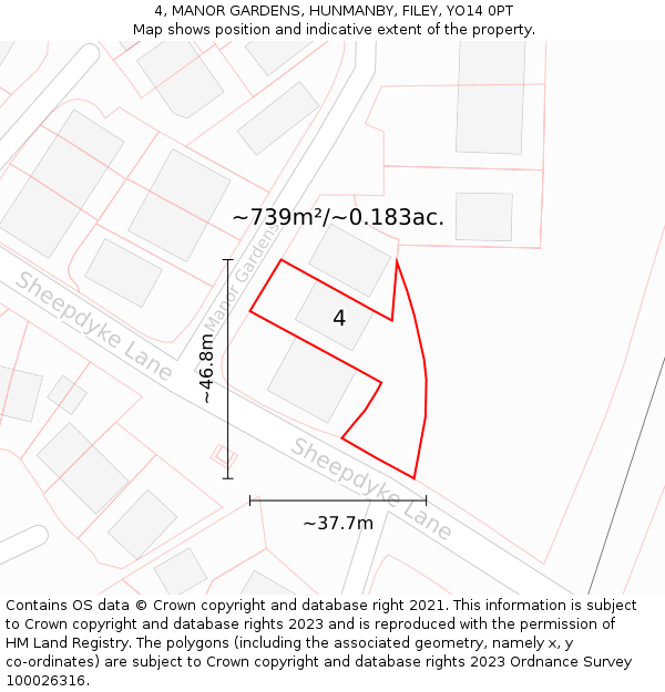 4, MANOR GARDENS, HUNMANBY, FILEY, YO14 0PT: Plot and title map