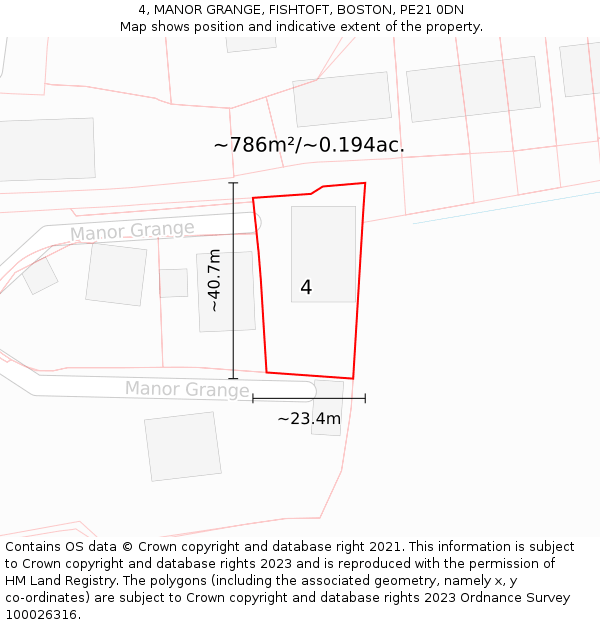 4, MANOR GRANGE, FISHTOFT, BOSTON, PE21 0DN: Plot and title map