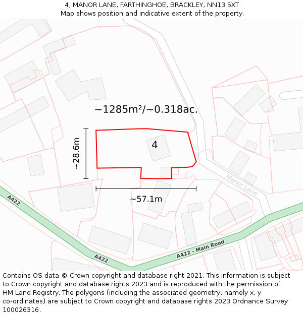 4, MANOR LANE, FARTHINGHOE, BRACKLEY, NN13 5XT: Plot and title map