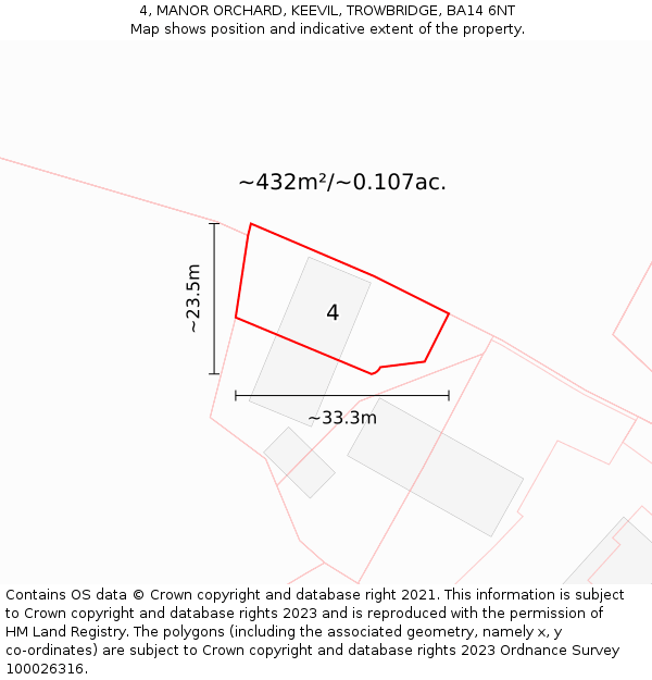 4, MANOR ORCHARD, KEEVIL, TROWBRIDGE, BA14 6NT: Plot and title map