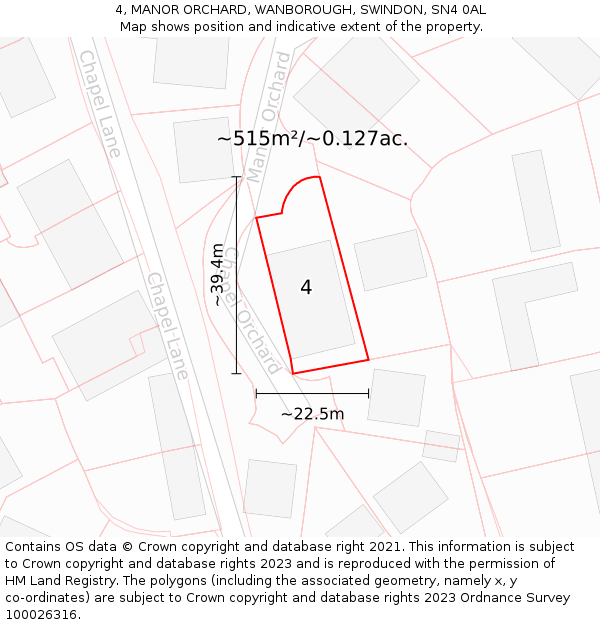 4, MANOR ORCHARD, WANBOROUGH, SWINDON, SN4 0AL: Plot and title map