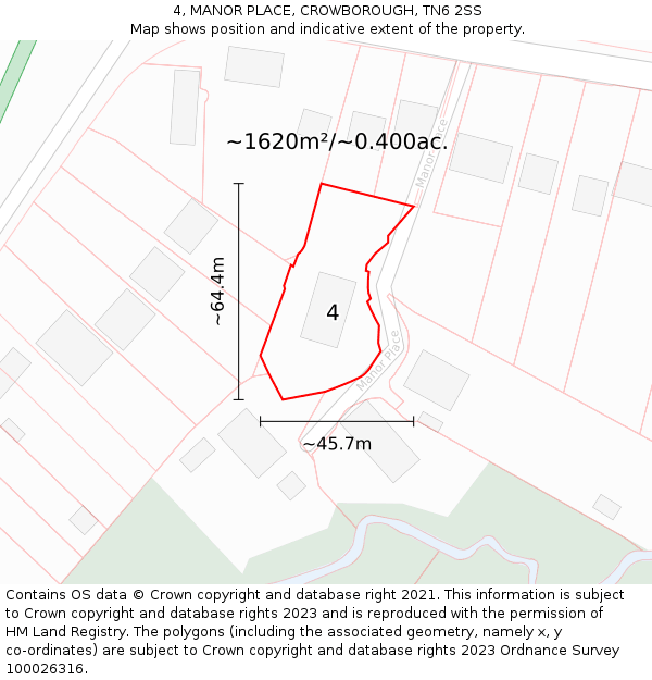 4, MANOR PLACE, CROWBOROUGH, TN6 2SS: Plot and title map