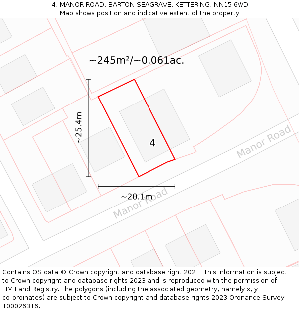 4, MANOR ROAD, BARTON SEAGRAVE, KETTERING, NN15 6WD: Plot and title map