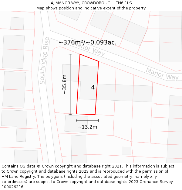 4, MANOR WAY, CROWBOROUGH, TN6 1LS: Plot and title map