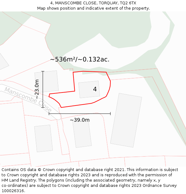 4, MANSCOMBE CLOSE, TORQUAY, TQ2 6TX: Plot and title map