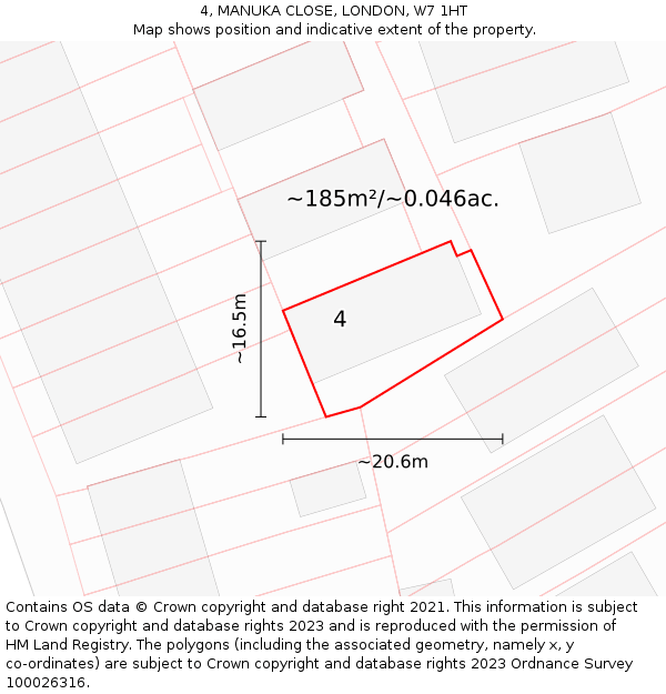 4, MANUKA CLOSE, LONDON, W7 1HT: Plot and title map