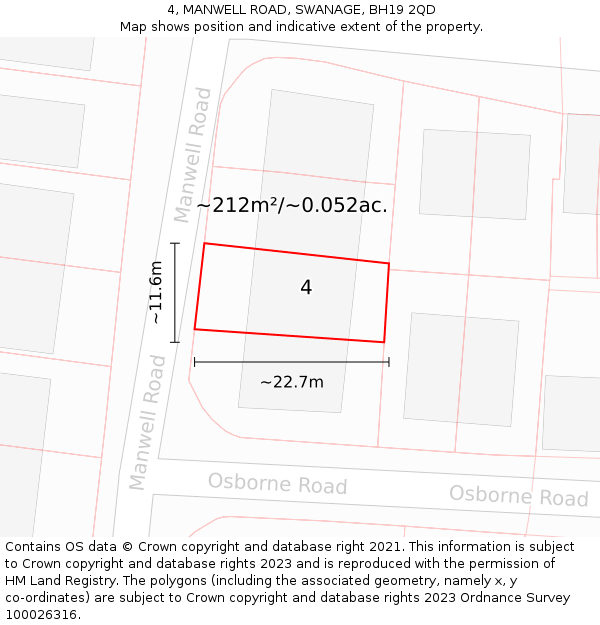 4, MANWELL ROAD, SWANAGE, BH19 2QD: Plot and title map