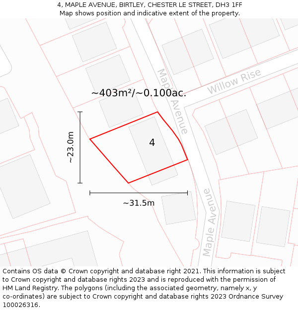 4, MAPLE AVENUE, BIRTLEY, CHESTER LE STREET, DH3 1FF: Plot and title map