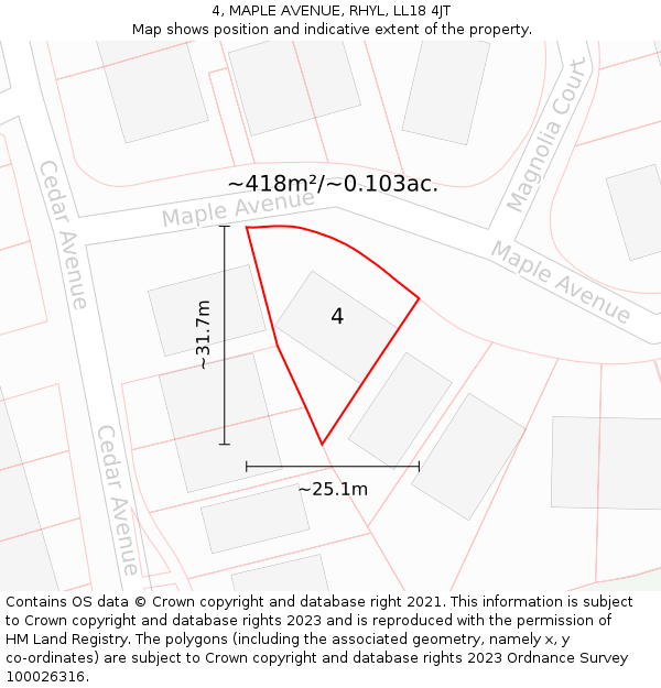 4, MAPLE AVENUE, RHYL, LL18 4JT: Plot and title map