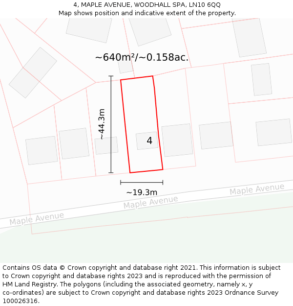 4, MAPLE AVENUE, WOODHALL SPA, LN10 6QQ: Plot and title map