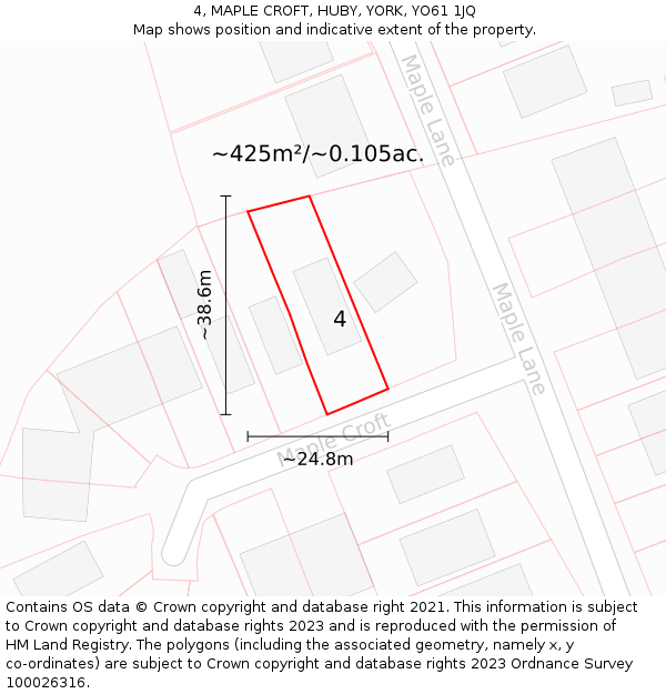 4, MAPLE CROFT, HUBY, YORK, YO61 1JQ: Plot and title map