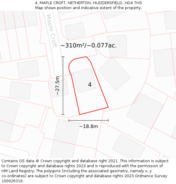 4, MAPLE CROFT, NETHERTON, HUDDERSFIELD, HD4 7HS: Plot and title map