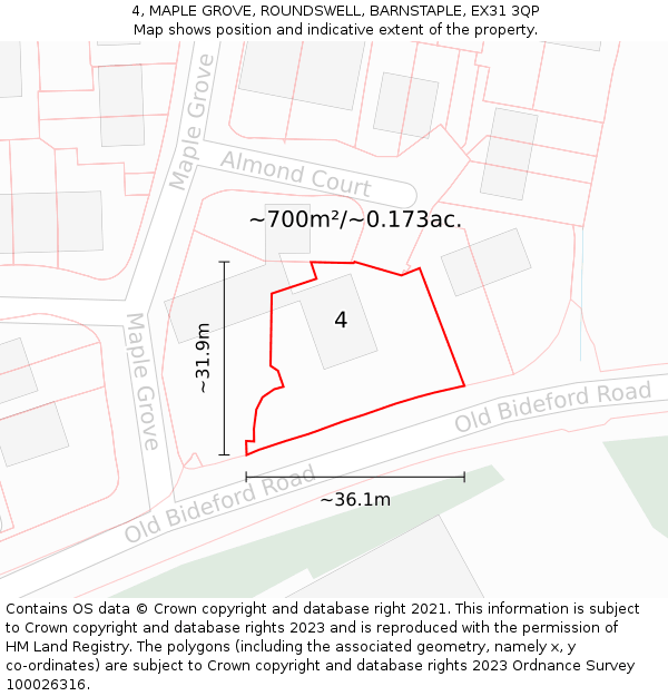 4, MAPLE GROVE, ROUNDSWELL, BARNSTAPLE, EX31 3QP: Plot and title map