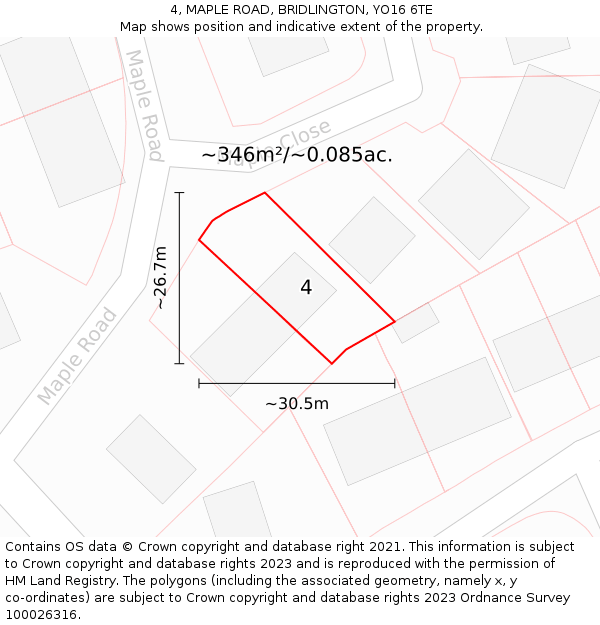 4, MAPLE ROAD, BRIDLINGTON, YO16 6TE: Plot and title map