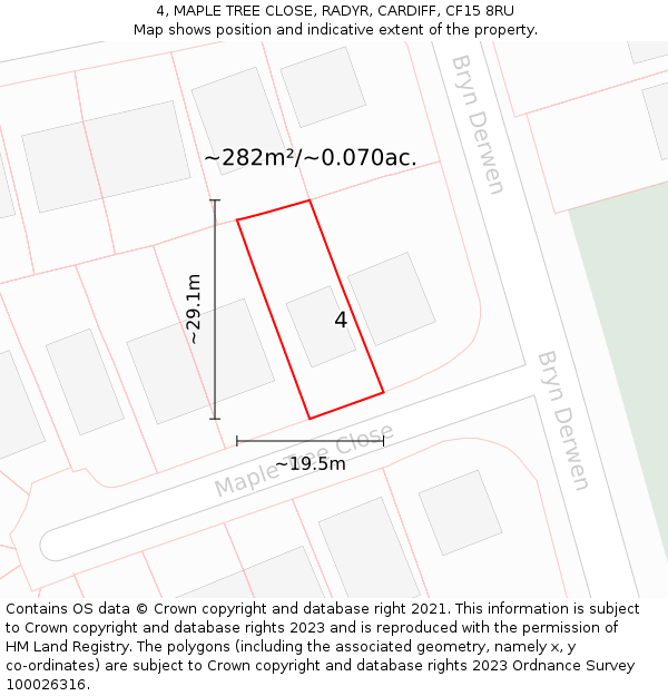 4, MAPLE TREE CLOSE, RADYR, CARDIFF, CF15 8RU: Plot and title map